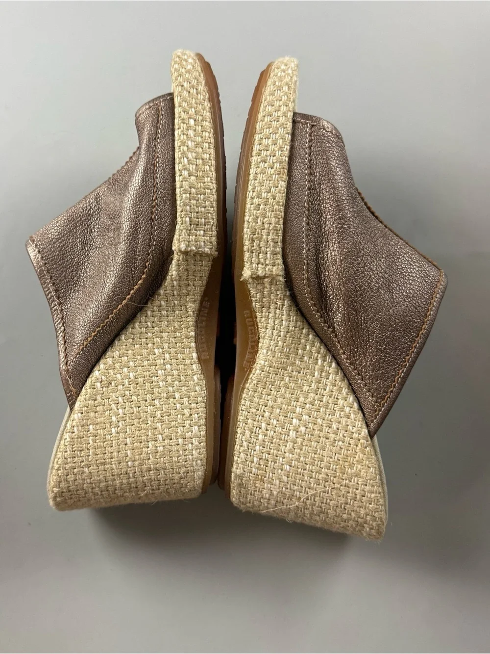 Rucoline Metallic Bronze Leather Espadrille Wedge Mules Shoes EU 39 US 8.5